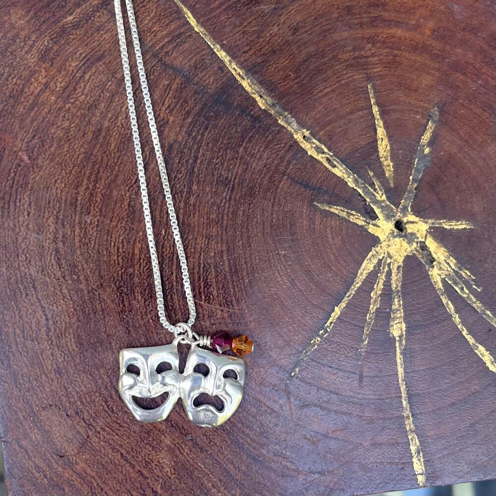 Sterling Silver Mask Necklace Comedy Tragedy Jewelry